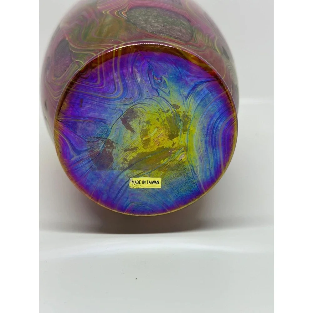 VTG Iridescent Red Luster Art Glass Vase‎ Taiwan Favrile Style Collectible Decor